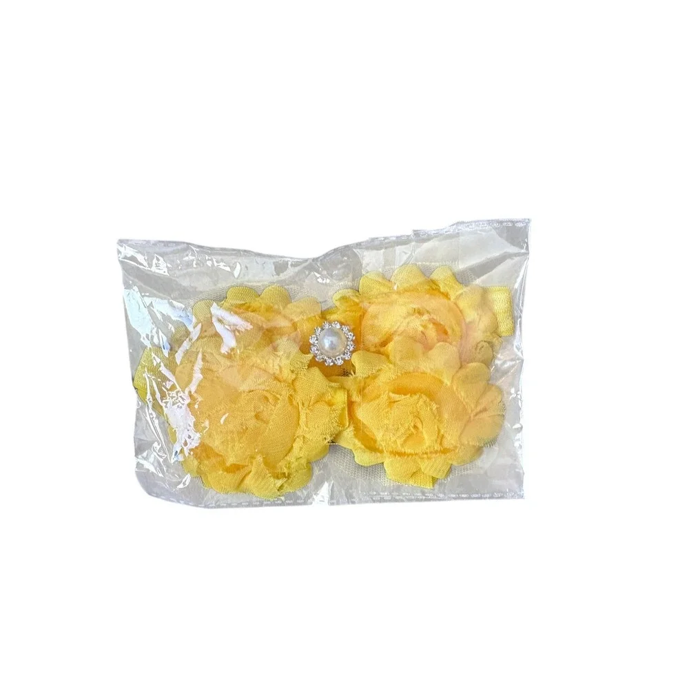 Infant Baby Girl Yellow Flower Headband Barefoot Sandals 3 Piece Set